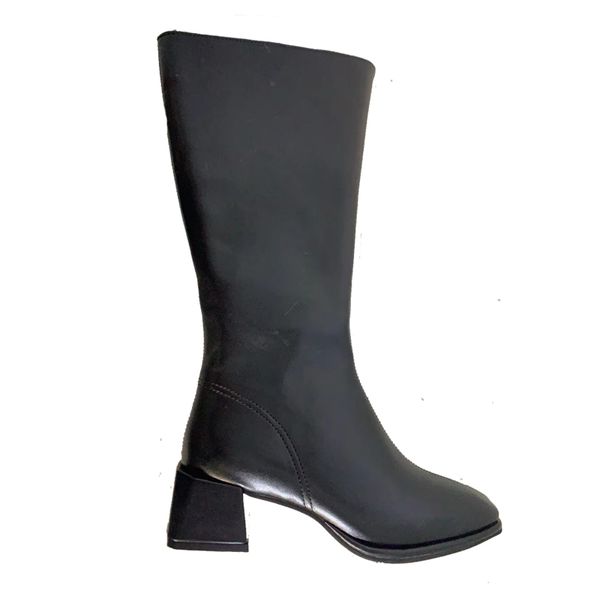 

woman shoe Winter casual round toe long leather boots, thick heels, knee high boots, women's shoes, Black