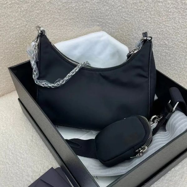 

Mirror Designer Shoulder 2025 Hobo Three Piece Bag Nylon Tote Women's High Quality Chain Fashion Mini Purse Bags Hot Sale, Ivory