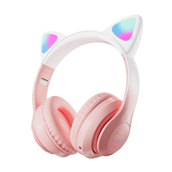 

STN28PRO Cartoon Wireless Bluetooth Headset Foldable Cat Ear RGB LED Color Light Glowing Game Headset Support TF Card, White