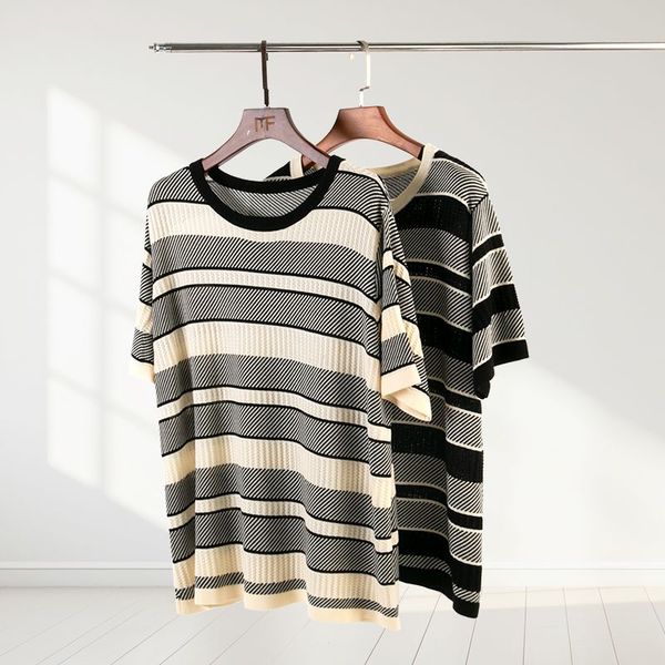 

Customized casual and fashionable knitted short sleeved shirt, high-quality cotton knitted T-shirt, jacquard knit fabric, Apricot