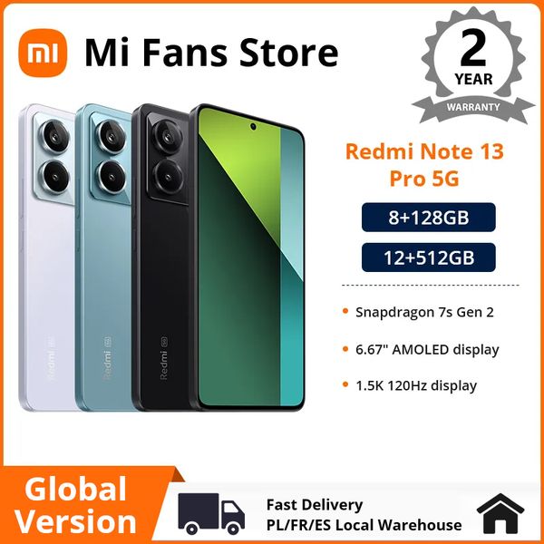 

Version Global Xiaomi Redmi Note 13 Pro 5G Smartphone NFC 6.67 Inch 120hz AMOLED Screen Snapdragon 7s 67w Turbo Charge 5100mah