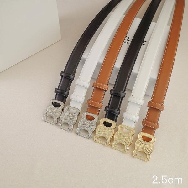 

Designer Women Belts 2.5 CM Wide Classic Accessories Shiny Diamond Smooth Buckle 6 Options, S1