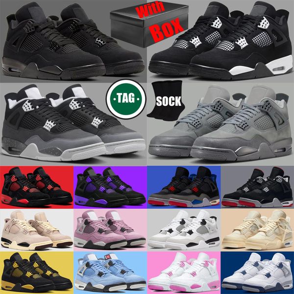 

With Box Free Shipping Basketball 4 4s shoes designer sneakers for mens womens Black Cats White Thunder men women trainers Sports, Khaki