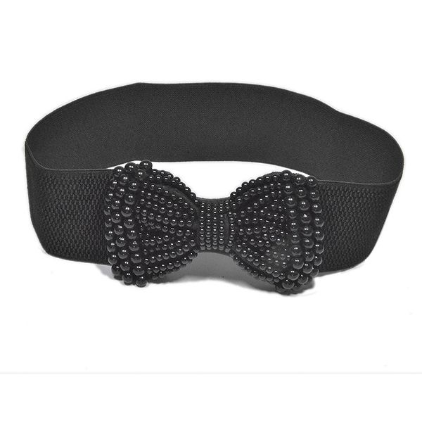

Women's elastic waistband fashion waistband hundred women wide pearl large bow accessories belt one piece of the belt, Pink