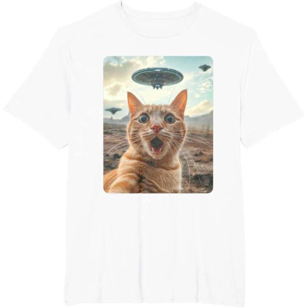 

2024 New Desigenr Mens Womens T Shirts Tshirt Tees Extraterrestrial Encounter: Cat Selfie With UFO T-Shirt Tops Cloths Free Shipping BFP2411083 PTP2, Army green