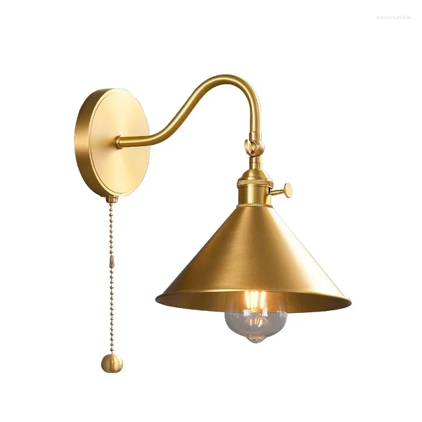 

Lamps Wall Full Copper LED Lights For Home Indoor Lighting Luminaira Pull Chain Switch Bedroom Living Room Beside Lamp