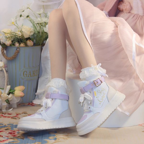 

designer shoe Rainbow Sugar Original Authentic Lolita Gaobang Sports Shoes Lo Run Cute Versatile Spring Thick Sole Increase in Height, Purple