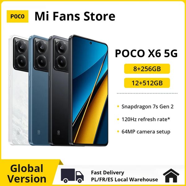 

EU premiere Global Version POCO X6 5G Snapdragon 7s Gen 2 120Hz Flow AMOLED Display Smartphone 64MP Camera with OIS NFC 67W Charging