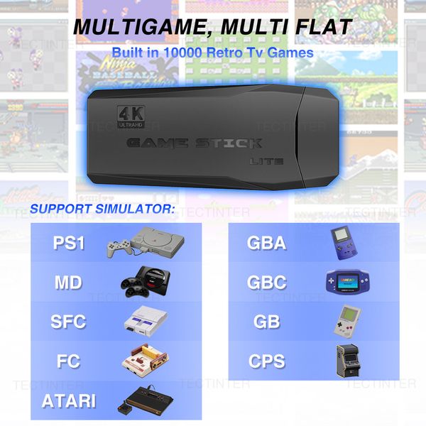 Arcade Video Game Console with Double Joysitck HD TV 4K Stick Lite 64G Built-in 20000+ Games For ATARI/GBA/PS1