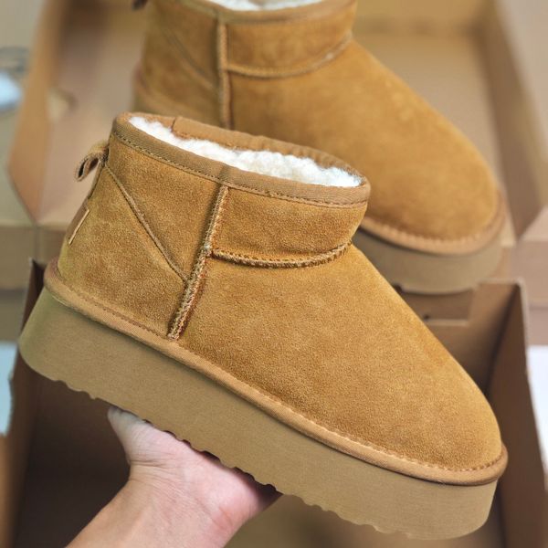 

Designer boots women's classic super mini platform snow boots Australian winter flat for women fur sheepskin leather Tasman Tasman Tazz brown sand mustard seed boots, Color 9