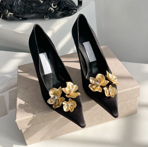 

Women's satin high heels shoes and sandals Golden flower New pointy rhinestone high-heels Parties weddings ladies High-heeled shoes Crystal shoes, Sandal