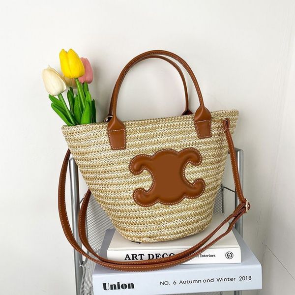 

Lafite Grass Handbag Summer straw woven bags Large capacity handbag Leisure minimalist bag Bucket bag Beach bag Women bag Mami bag, White