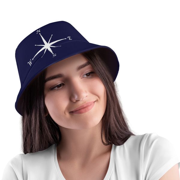 Compass Blue Navy Fisherman Hat Unisex Vintage Sailing Ships Marine Ocean Winter Bucket Hat Travel Sun Hat Sun-Proof