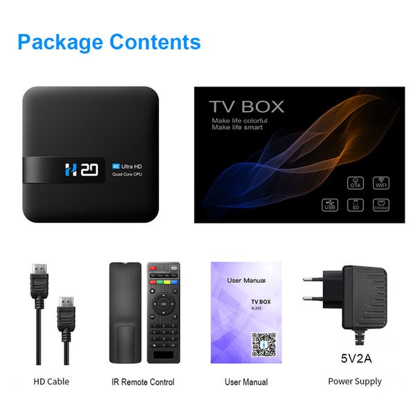 H20 Smart TV Box Surround Sound Home Smart Media Player With Remote Control 4K HD TV Box Digital Player For Android 10.0
