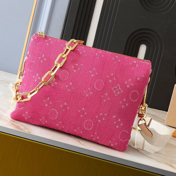 

Vintage Denim Envelope Bag Designer Ladies Large Capacity Portable Shoulder Bag With Gold Hardware Matilas Chain Crossbody Bag Underarm Bag 26x20x12cm, Fuchsia