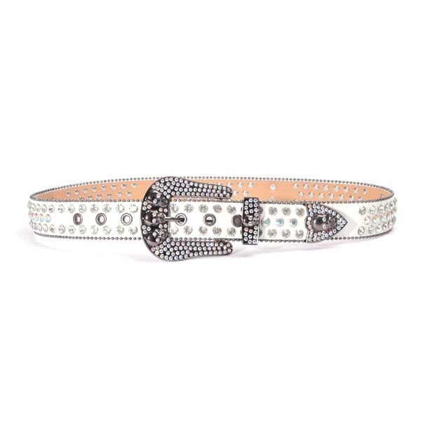 

PU belt girl designer denim rhinestone belt girl, White