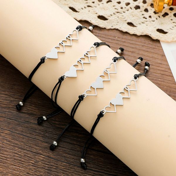 2/3/4 Pcs Best Friend Wax Bracelets Friendship Sister Hollow Matching Distance Heart Bracelet for Women Girl Teen Couple