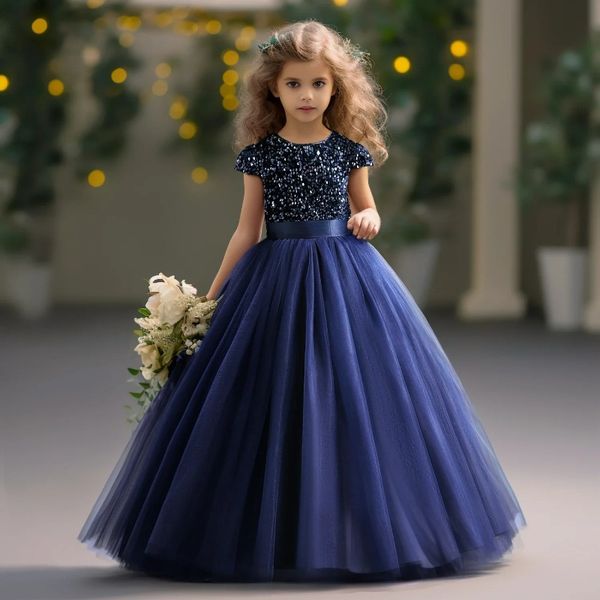 

Girl Bridesmaid sequin Princess Flower elegant girl formal wedding dress, Purple