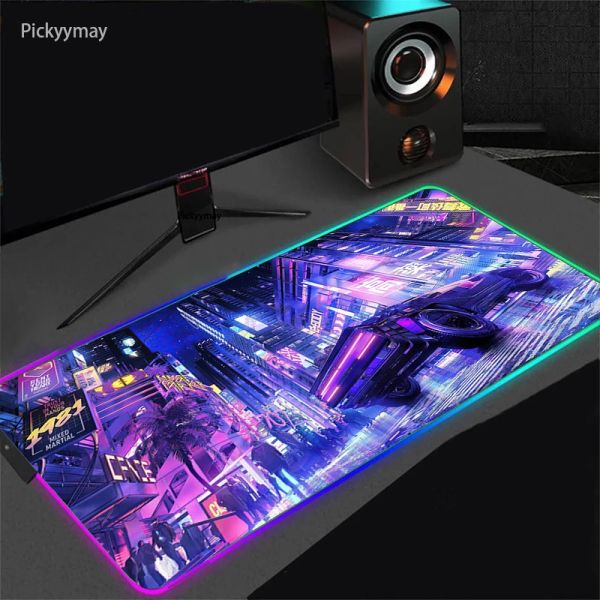 RGB Large Gaming Mouse Pad Cyberpunk Mousepad Backlight LED Rubber Desk Play Mats Computer Pad Keyboard Notebook Table Carpet