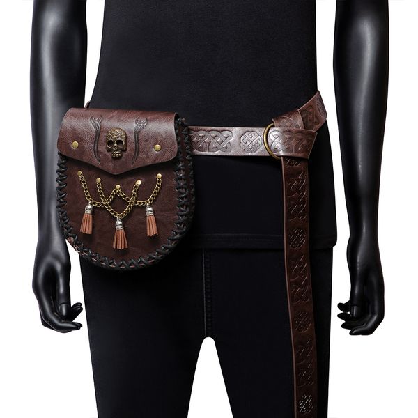 

Outlet factory men shoulder bag 6 colors medieval style carved coin purse street personalized embossed leather retro purse punk fan buckle mobile phone bag 201#, Coffee