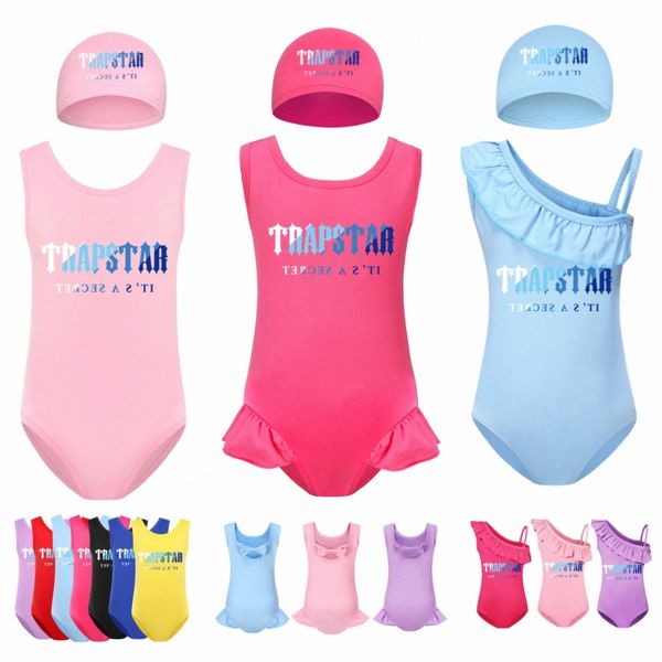 

One-Pieces Kids Swimwear Girls Trapstar Swimsuits Toddler Children Bikini Summer Letter Printed Beach Pool Bathing Suits Youth Boys Baby Swimming Cap i7wb#, Champagne