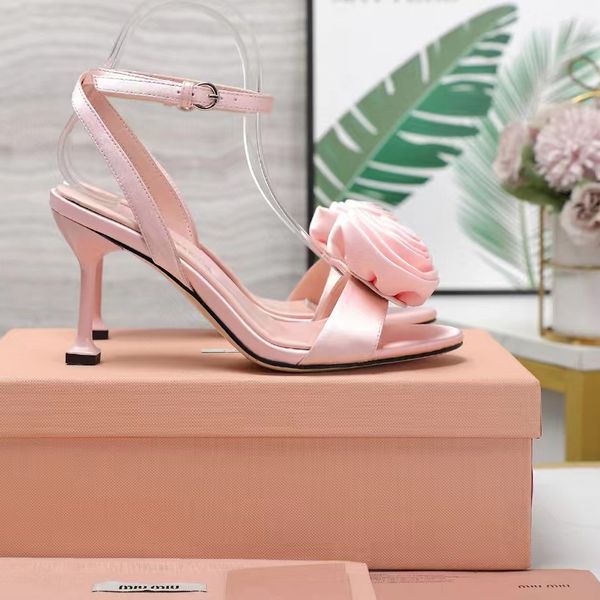 White Flower Wedding Sandals - Elegant Satin Bridal Shoes 85cm Heel Round Open Toe Party Shoes