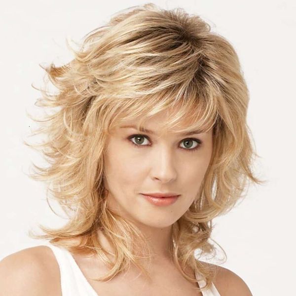 

New Wig Gold Womens Short Curly Hair Gold Spot Dyed Gradient High Temperature Silk Wig Full Head Set, C961