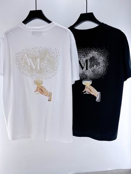 

Mens Designer T-Shirts Men Unisex Casual Short Sleeve Artificial diamond Champagne Tee Hip Hop street High Street short TOP, White