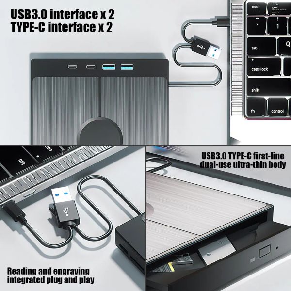 USB 3.0Type C External CD DVD RW Optical Drive Burner Writer Super For Laptop Notebook
