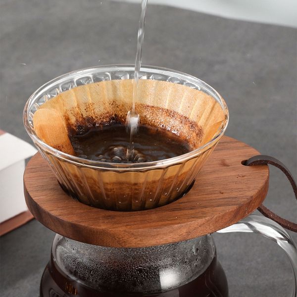 Wooden Pour Over Cone Dripper Coffee Filter Stand Wooden Filter Stand Natural Wooden Tea Strainer Holder Glass Funnel