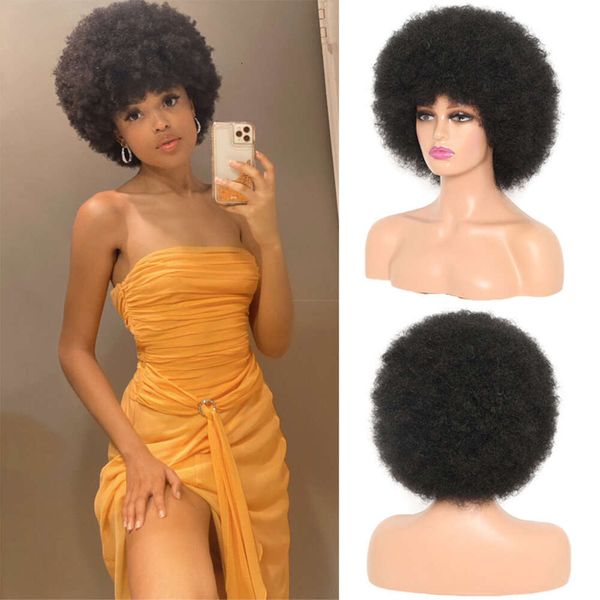 

Womens fluffy free differentiation slender curly short curly head cover explosive head wig, Black