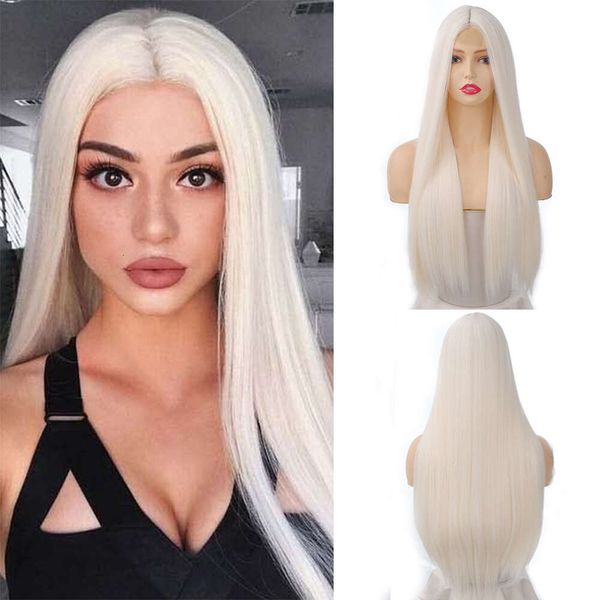 

Wig Female Front Lace Split Long Straight White Cosplay Role Playing Wig 70cm, Auburn