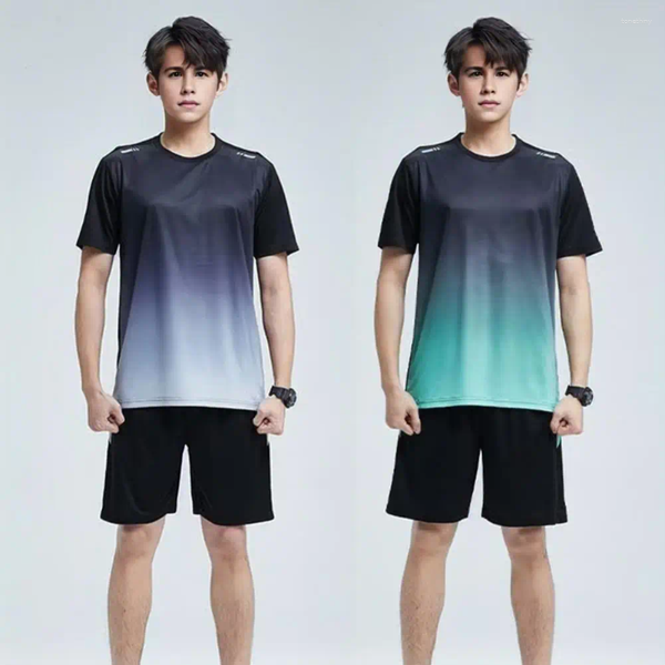 

mens tracksuits designer tracksuits Men Casual Two-piece Suit Summer Outfit Set O-neck Short Sleeve T-shirt Elastic Waist Wide Leg Shorts In Gradient, Black gray
