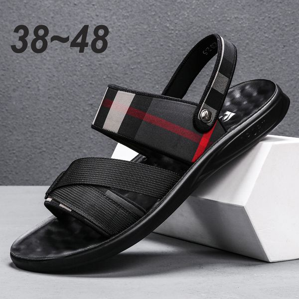 38~48 Brand Mens Designer Casual Genuine Leather Beach Platform Sandals Summer Footwear Male Black Slippers Shoes 445c