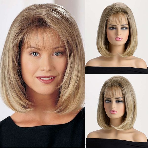 

Wig hot selling fashion micro curl short hair Qi bangs chemical fiber headgear, Brown + light gold