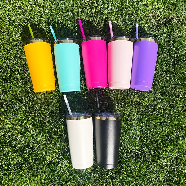 Wholesale bulk 20oz insulated mirror gold plated coffee tumbler Powder Coated BPA free stainless steel travel Mug with colored straw for laser engraving