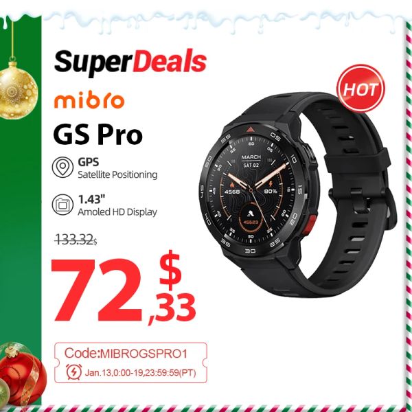

Mibro Watches GS Pro Android Smartwatch 1.43 Inch Amoled Screen GPS Bluetooth Calling Watch Dual Core 4PD Heart Rate Monitoring 5ATM