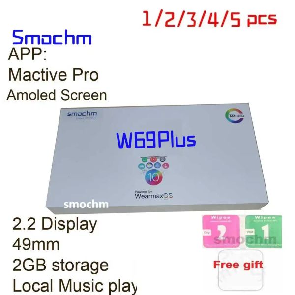 

1/ Watches 2/ 3/ 4/ 5 Pieces/lot Smochm W69 Plus Ultra Amoled Screen 2GB Storage MP3 Music Compass 49mm Men Women Sports NFC Smart Watch