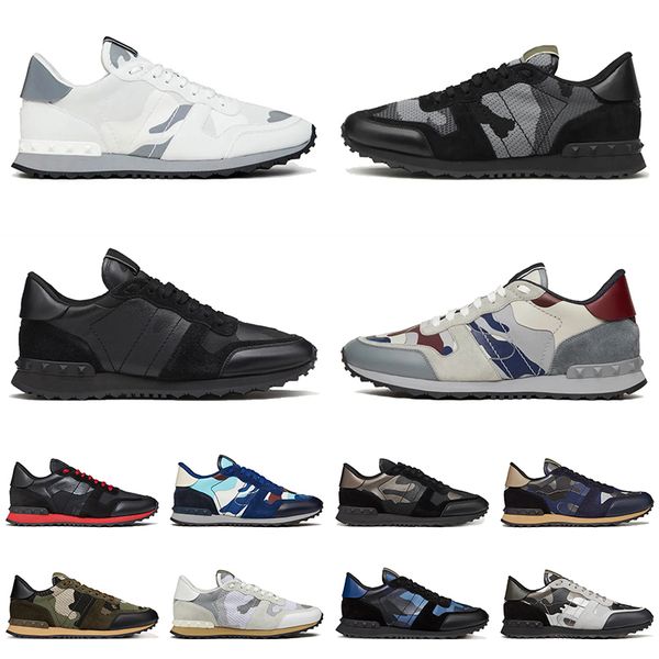 

OG Luxury Mens Designer Casual Shoes Valentine Shoes Camouflage Military Green Mesh Fabric Pastel Gray Marine Nappa Leather Platform Sneakers Men Rockrunners, Watermelon