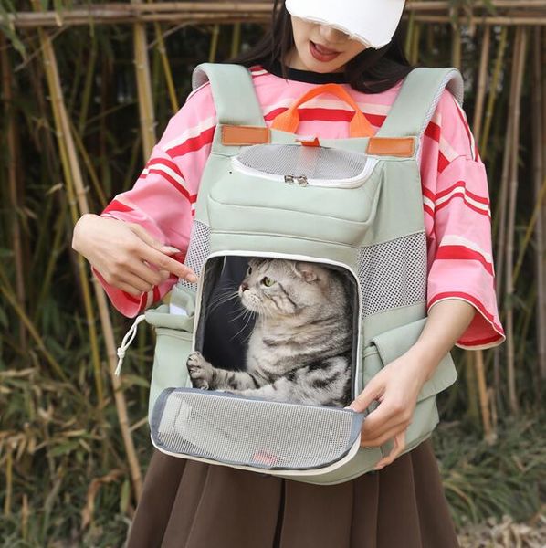 

Versatile pet backpack 4 colors cats and dogs go out portable leisure handbags export breathable chest fashion backpack small fresh Oxford pet bag wholesale, Grey