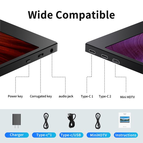 15.6 Inch Portable Monitor 1080P Full HD IPS Second Sub Monitor for Gaming Laptop Computer Ps4 Switch Xbox Display with Bracket