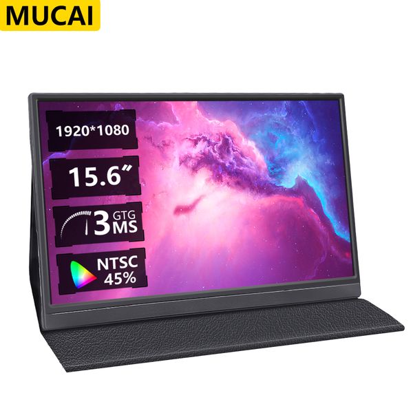 MUCAl 15.6 inch Portable Monitor FHD Travel Gaming 15.6" Display 1920*1080 Screen for Laptop Phone Switch ps4 ps5 XboX MacBook