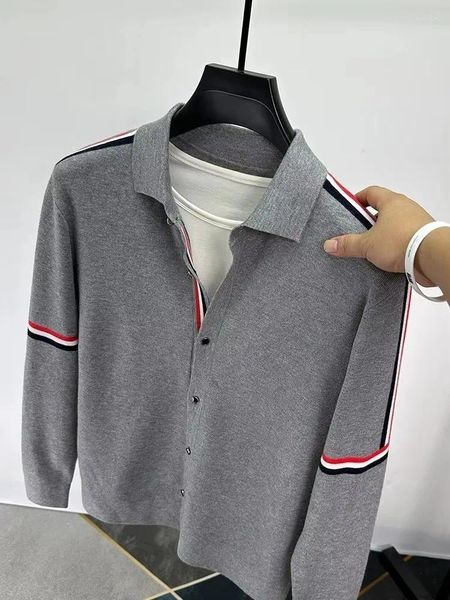 

Men's Sweaters High End Designer Brand Knitted Cardigan Autumn Fashion Lapel Personalized Color Blocked Korean Casual Sweater Coat, Gray