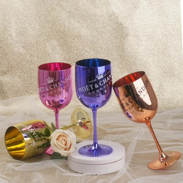 

Rose Red Acrylic Cups Electroplating Goblet Outdoor Camping Family Gathering Juice Champagne Coupes Wine Glasses