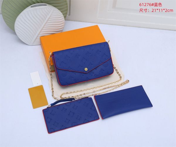 

High Quality 3pcs set s Designers Bags Purse Woman Fashion Felicie Chain Shoulder Crossbody Bag Tie Dye wallet, Blue