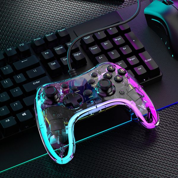 RGB Wired Controller Transparent Wired Gamepad Controller for Nintendo Switch/PC Gaming Joysticks Accessories w/TURBO Function