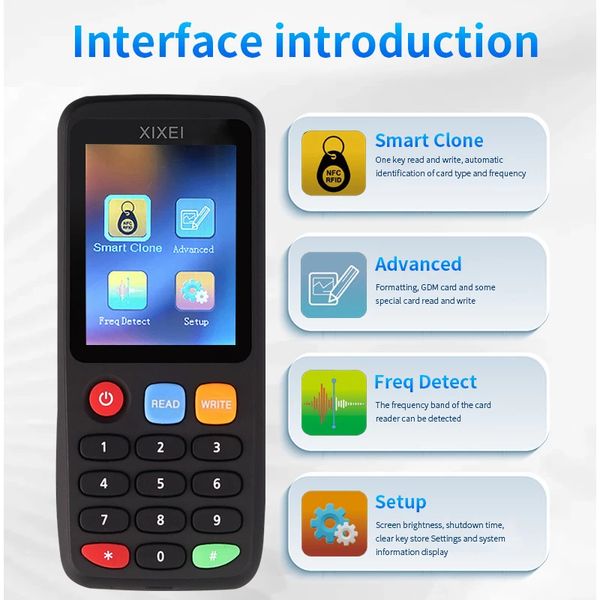 

New Rfid Smart Card Reader X7 125khz Badge Copier 13.56mhz Nfc Decoder Duplicator Ic Id Chip Tag Clone Ntag213 215 Key Writer