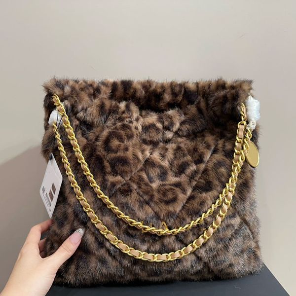 

Fluffy Handbag Designer Lady Shoulder Bag Luxury Handbag 29cm Underarm Bag Classic Leopard Print Dinner Bag Make-Up Bag Shopping Bag Purse, Pink