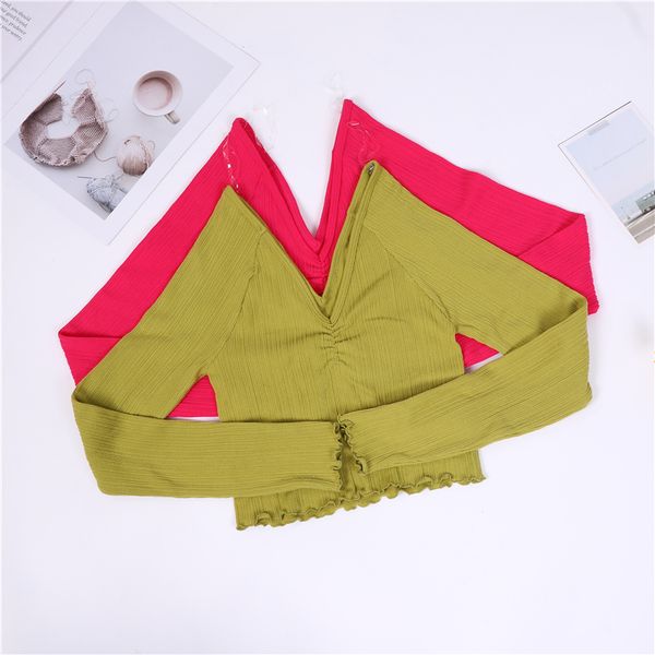 

One line shoulder wooden ear edge slim-fit missing shoulder base shirt, Green