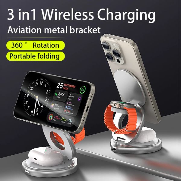 3 In 1 Charging Station For Apple,Travel Multiple Devices Foldable Magnetic Charger for IPhone Apple Watch